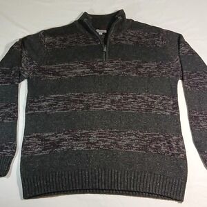 Method Men's XL Quarter-Zip Sweater Jacket Gray Burgundy Fair Isle Striped Knit